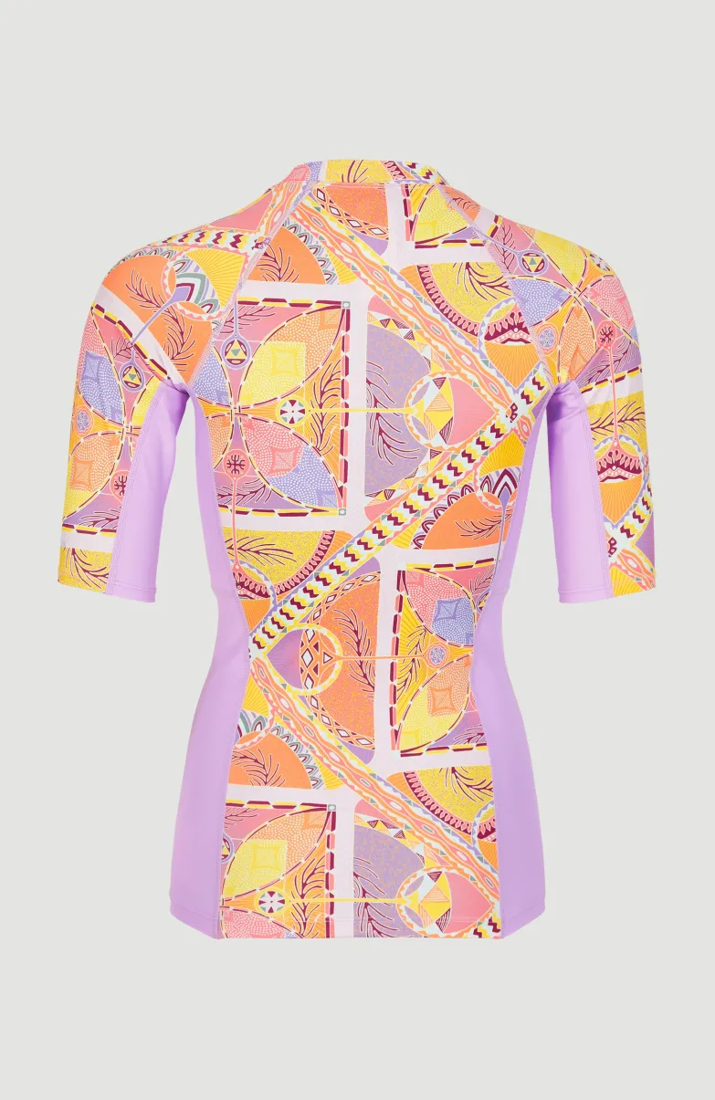 Shirt Anglet Met Korte Mouwen En Beschermingsfactor UPF 50+ | Yellow Scarf Print